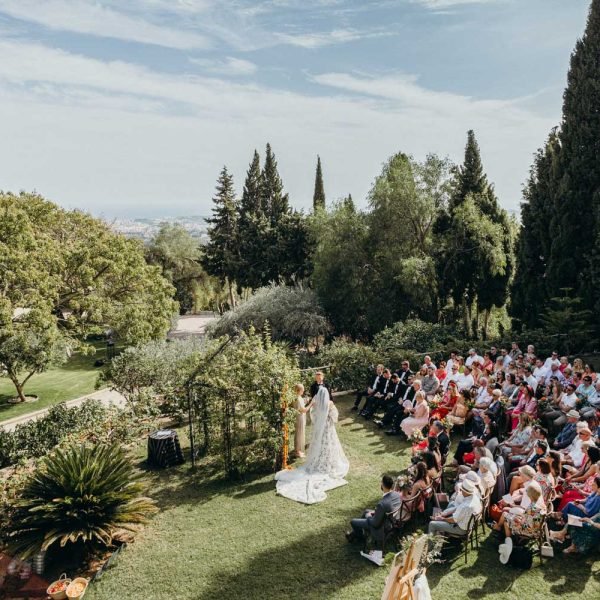 Outdoor ceremony with beautiful summer weather in a garden in Mijas, spain.